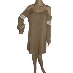 Interi Small Beige Renaissance Off Cold Shoulder Crinkled Rayon Dress